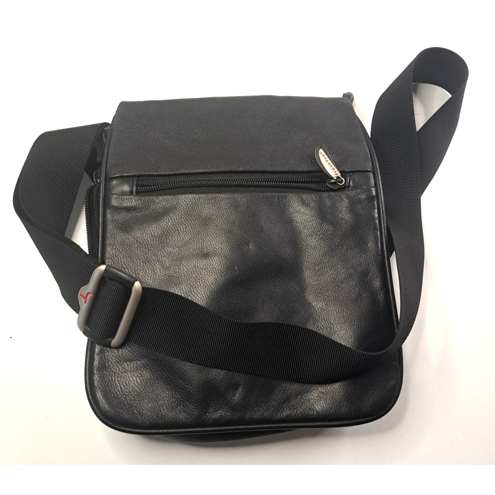 Travelon Black Leather Crossbody with Wide Adjustable Strap